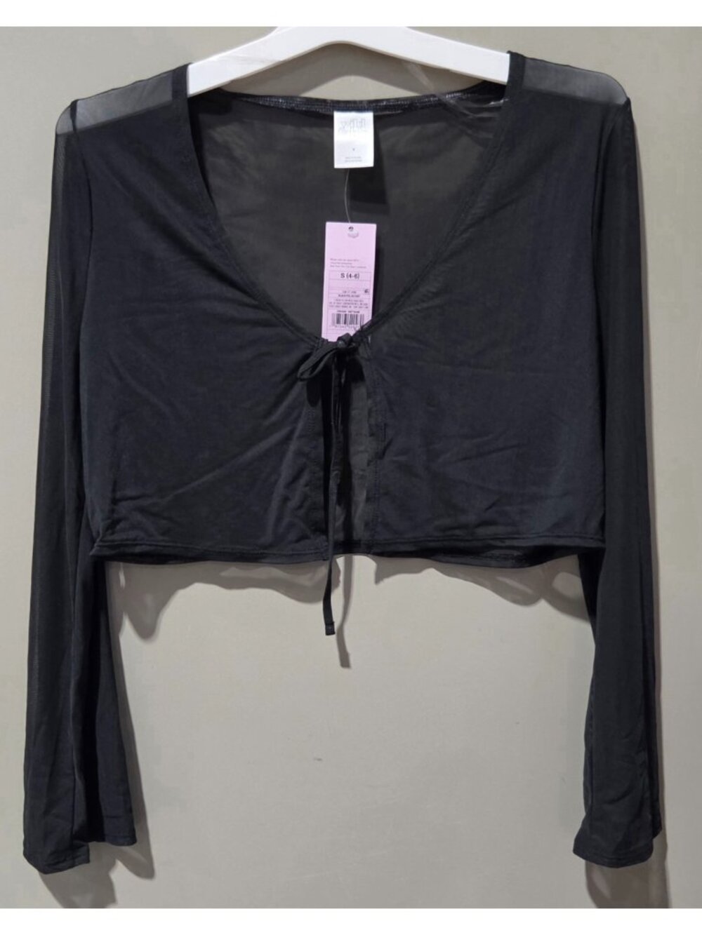 Wild Fable Black Mesh Tie Front Cropped LS Cardigan Swim Cover Up -- Small 4/6